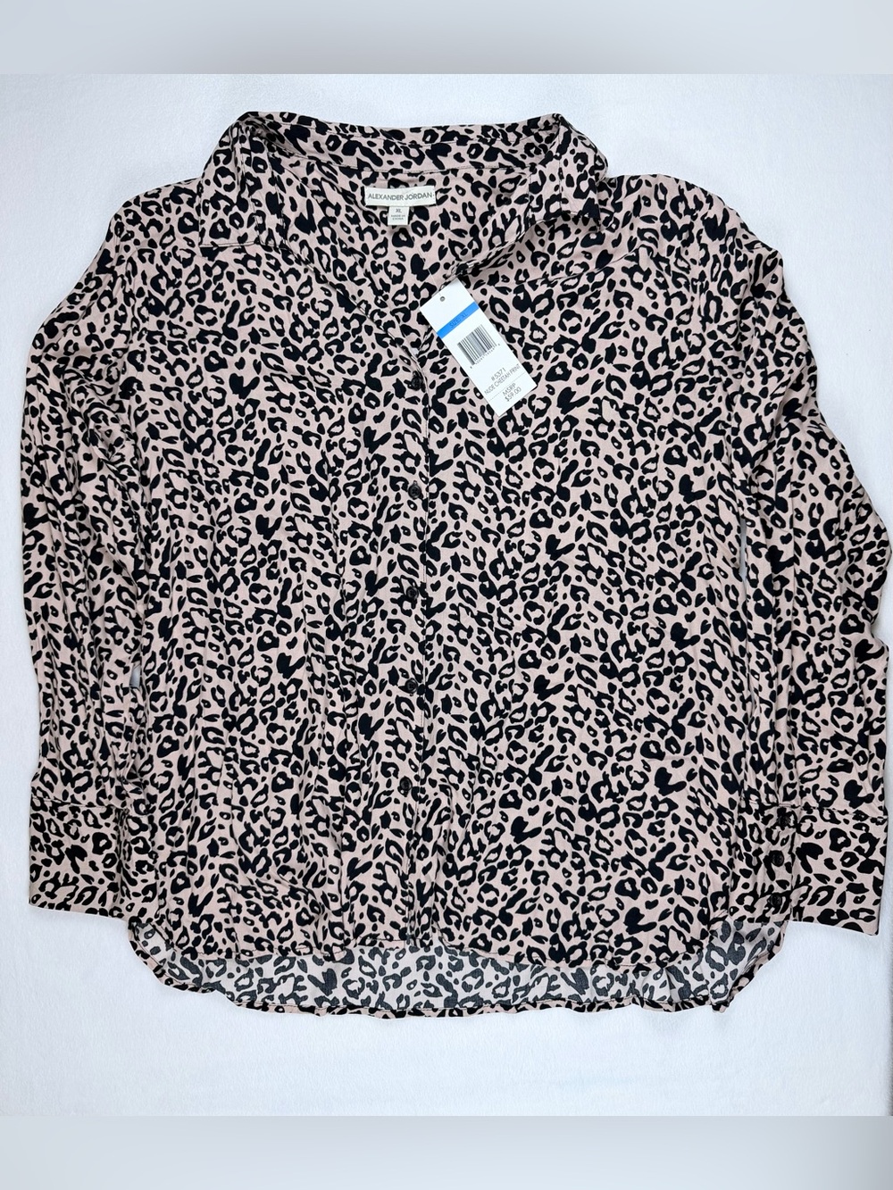 NWT Alexander Jordan Nude Cheetah Leopard Print Button Down Shirt Blouse Size XL - Picture 2 of 7